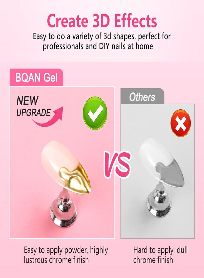 BQAN 3D Sculpting Gel Nail Art Kit - Clear No Wipe Gel 2Pcs 0.17oz, 3 Liner Brushes & Chrome Powder for Professional DIY Salon Quality Manicure Designs - Image 4